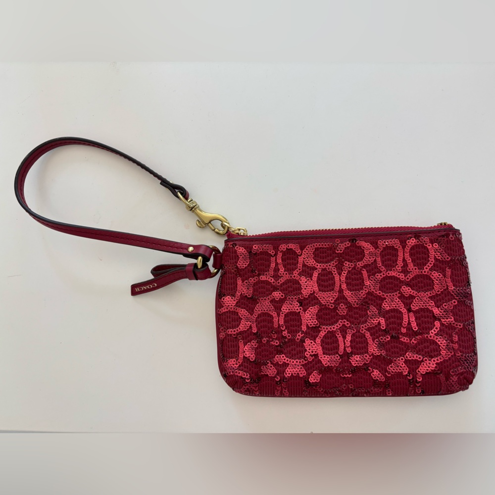 Coach Burgundy Wristlet with Sequin Pattern